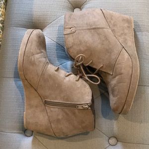 Suede look wedge booties